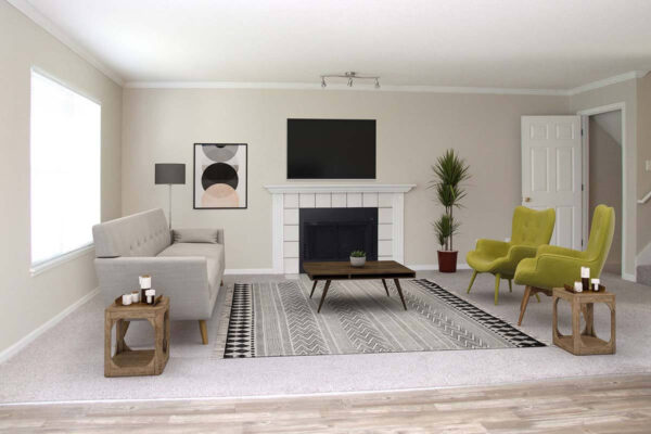 mp-lp-fireplace carpeted living room with large window and fireplace
